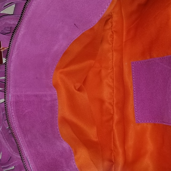 BEAUTIFUL FUSCHIA SUEDE FRINGED LARGE TOTE BAG - Picture 4 of 6